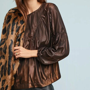 Anthropologie Amadi Merry Metallic Blouse Womens Size XS Bronze Copper Black